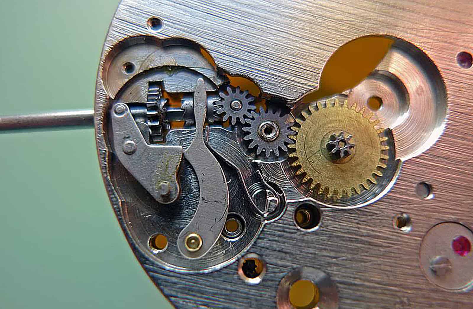 Watch movement with gears visible